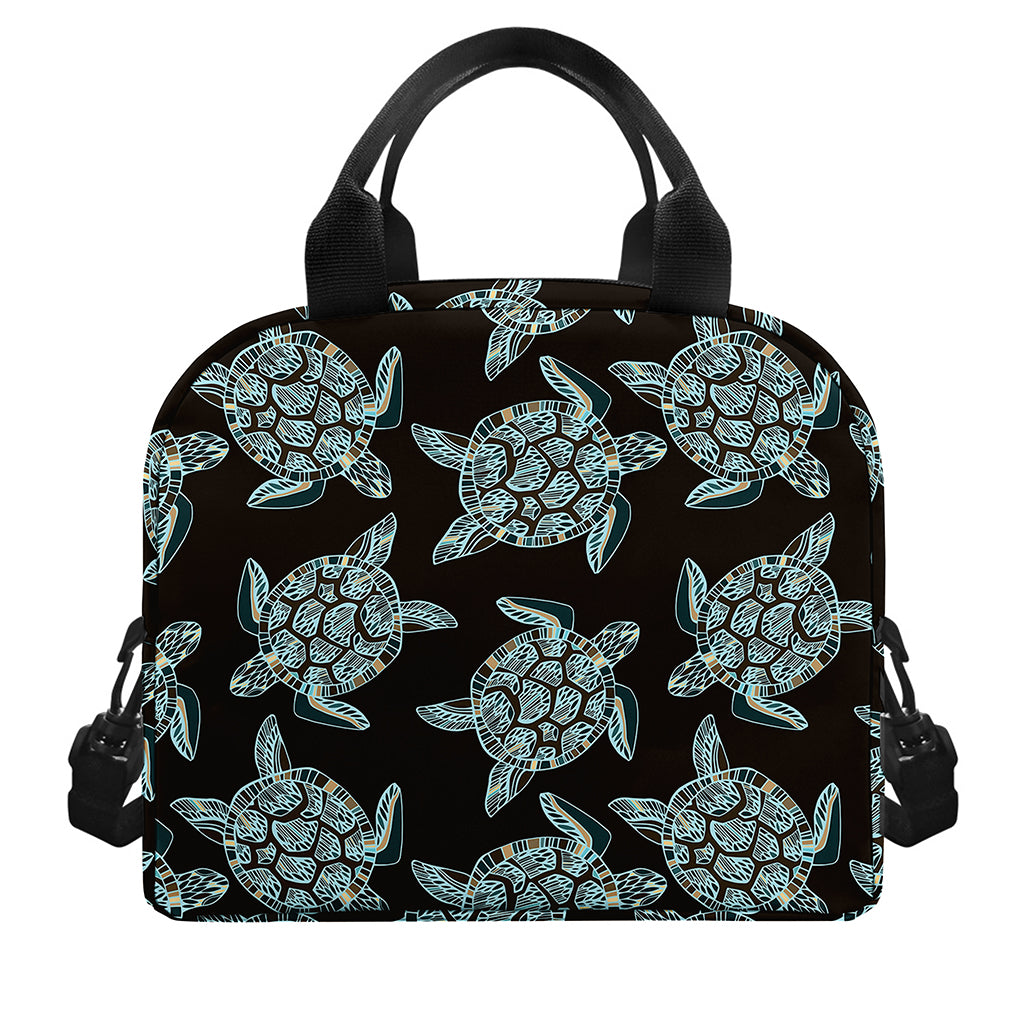 Blue And Black Sea Turtle Pattern Print Insulated Lunch Bag