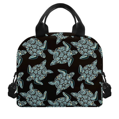 Blue And Black Sea Turtle Pattern Print Insulated Lunch Bag
