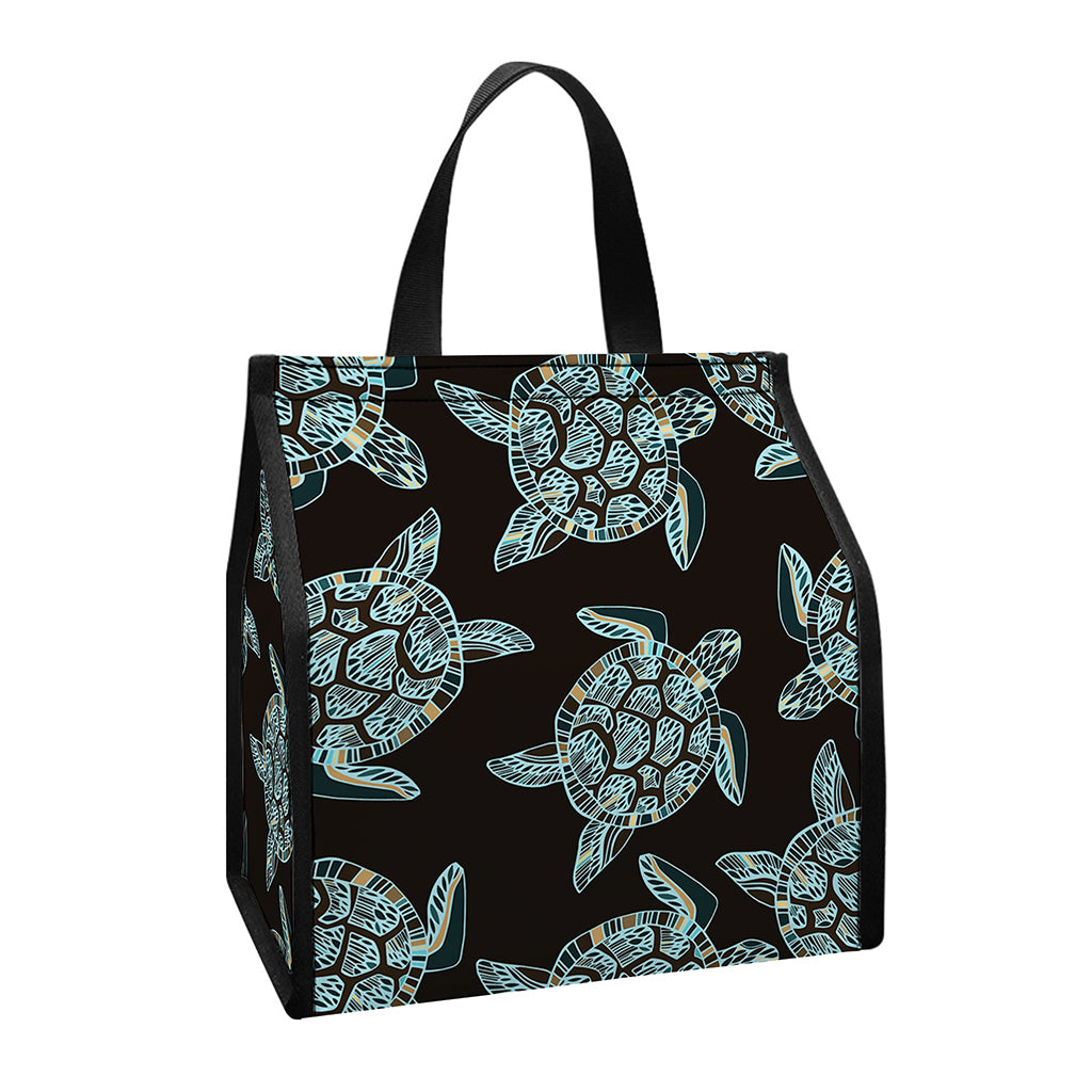 Blue And Black Sea Turtle Pattern Print Insulated Lunch Tote