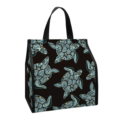 Blue And Black Sea Turtle Pattern Print Insulated Lunch Tote