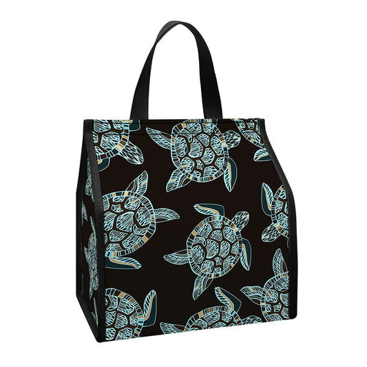 Blue And Black Sea Turtle Pattern Print Insulated Lunch Tote