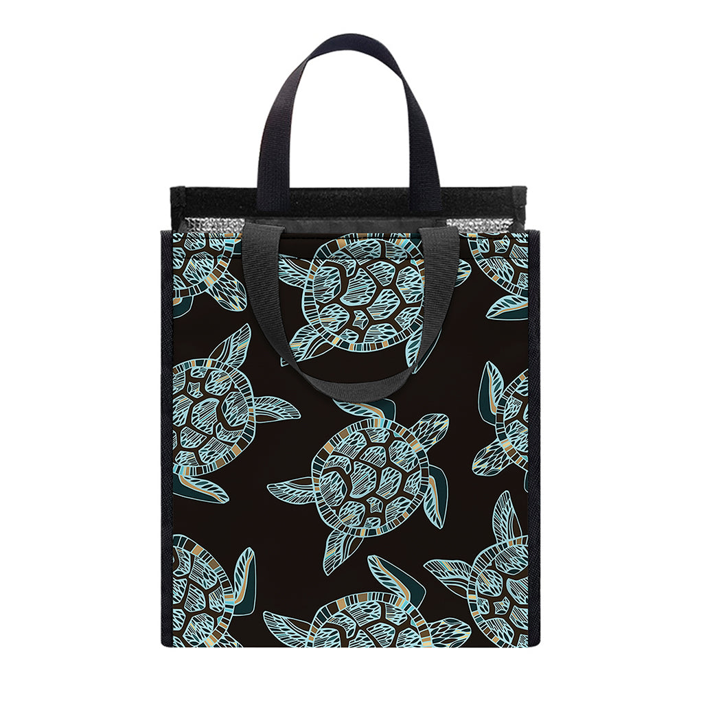 Blue And Black Sea Turtle Pattern Print Insulated Lunch Tote