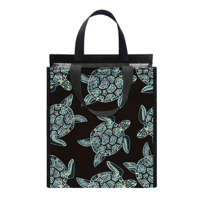 Blue And Black Sea Turtle Pattern Print Insulated Lunch Tote