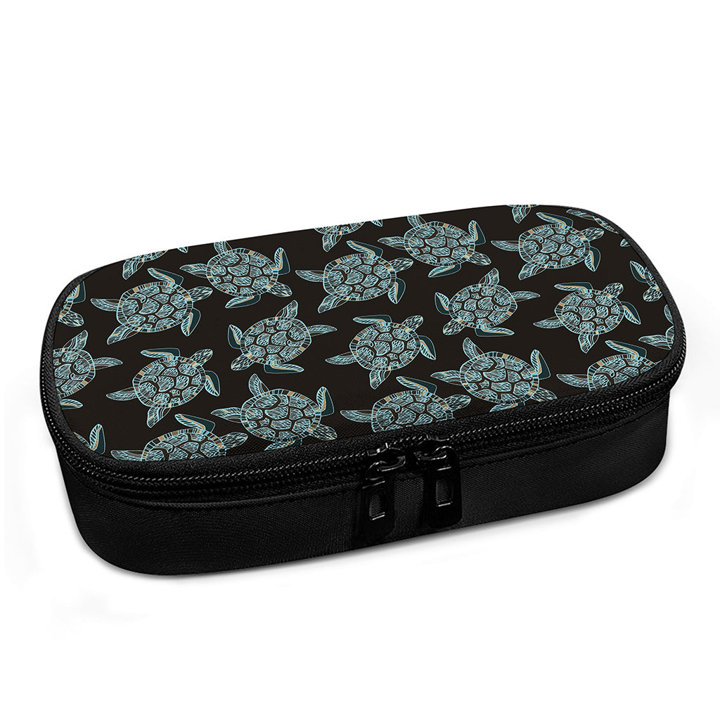 Blue And Black Sea Turtle Pattern Print Insulin Cooler Travel Case