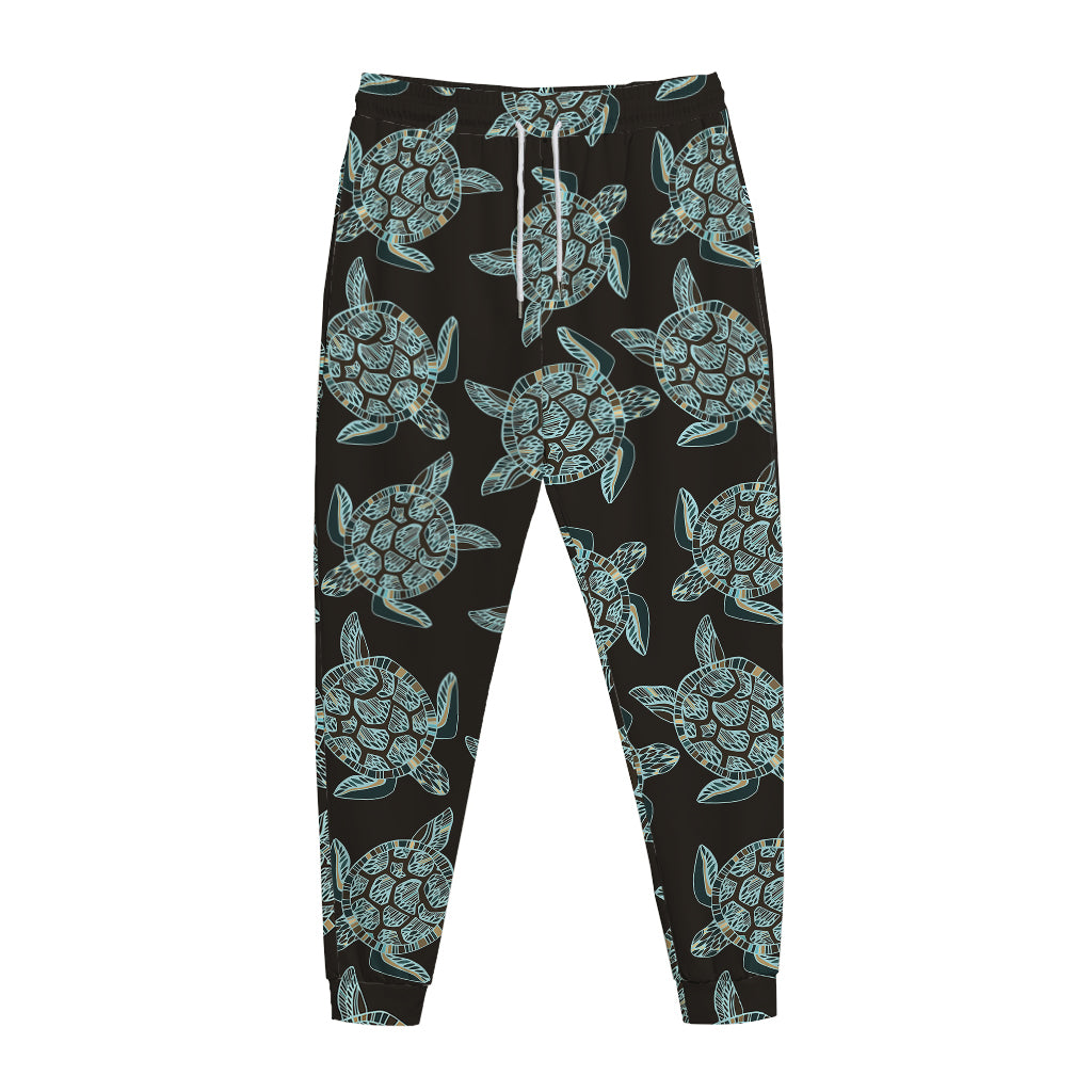 Blue And Black Sea Turtle Pattern Print Jogger Pants