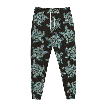 Blue And Black Sea Turtle Pattern Print Jogger Pants