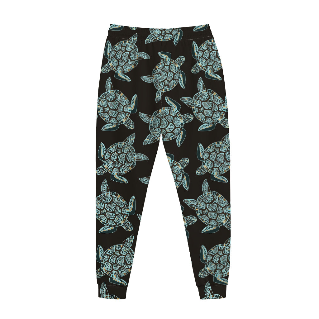 Blue And Black Sea Turtle Pattern Print Jogger Pants