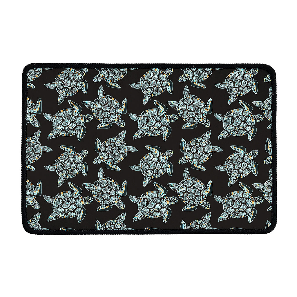 Blue And Black Sea Turtle Pattern Print Kitchen Mat
