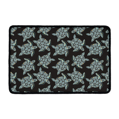 Blue And Black Sea Turtle Pattern Print Kitchen Mat