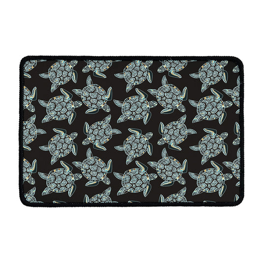 Blue And Black Sea Turtle Pattern Print Kitchen Mat