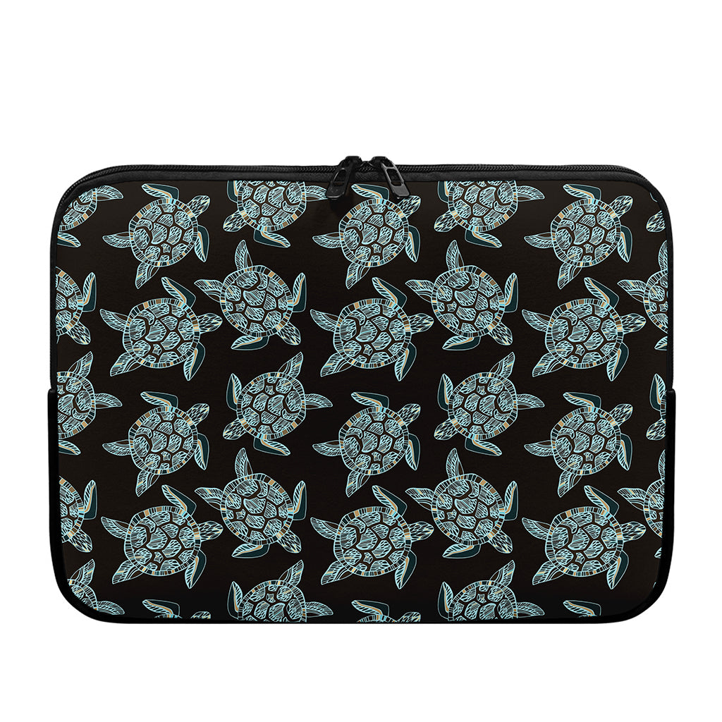 Blue And Black Sea Turtle Pattern Print Laptop Sleeve