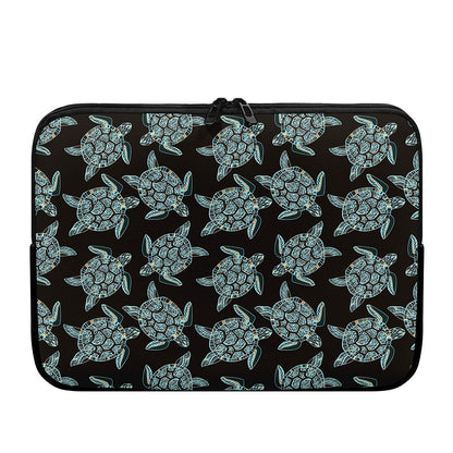 Blue And Black Sea Turtle Pattern Print Laptop Sleeve