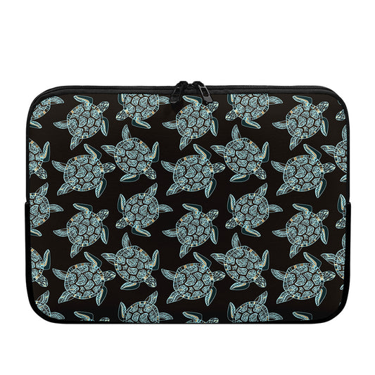 Blue And Black Sea Turtle Pattern Print Laptop Sleeve