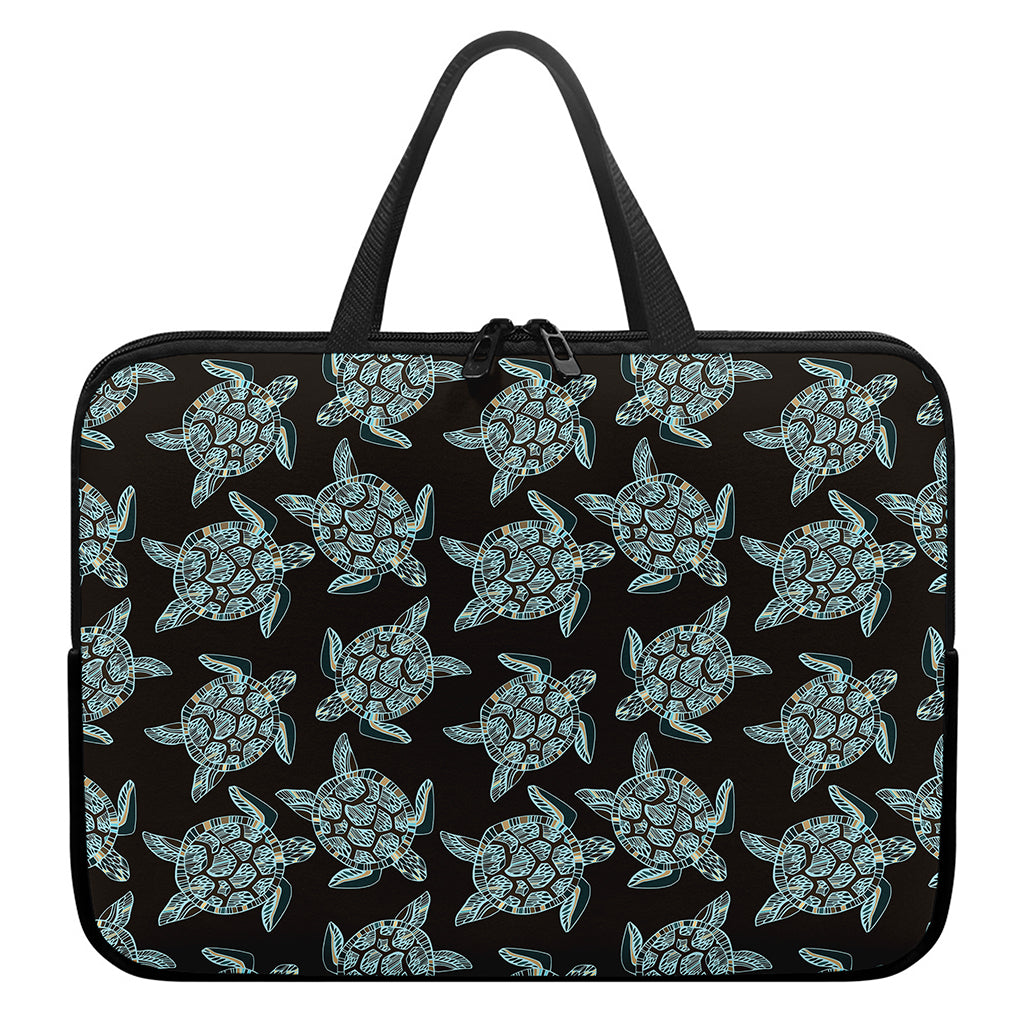 Blue And Black Sea Turtle Pattern Print Laptop Sleeve With Handle