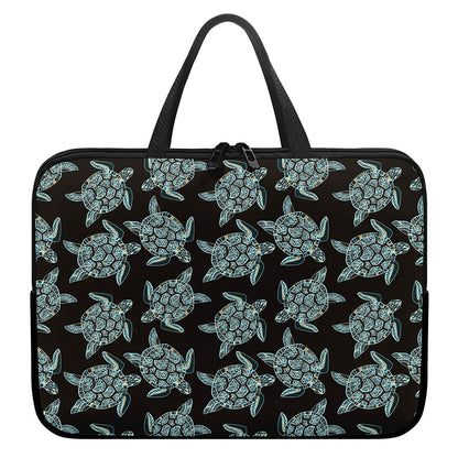 Blue And Black Sea Turtle Pattern Print Laptop Sleeve With Handle
