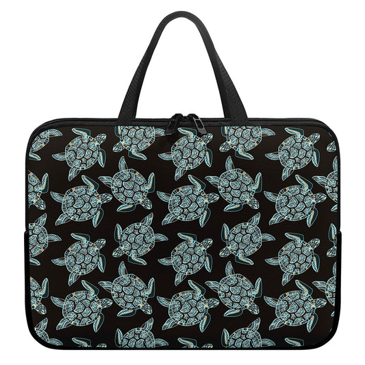 Blue And Black Sea Turtle Pattern Print Laptop Sleeve With Handle