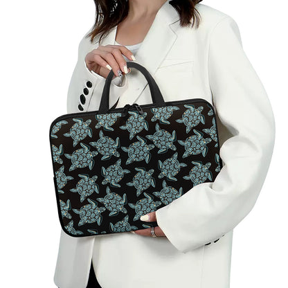 Blue And Black Sea Turtle Pattern Print Laptop Sleeve With Handle