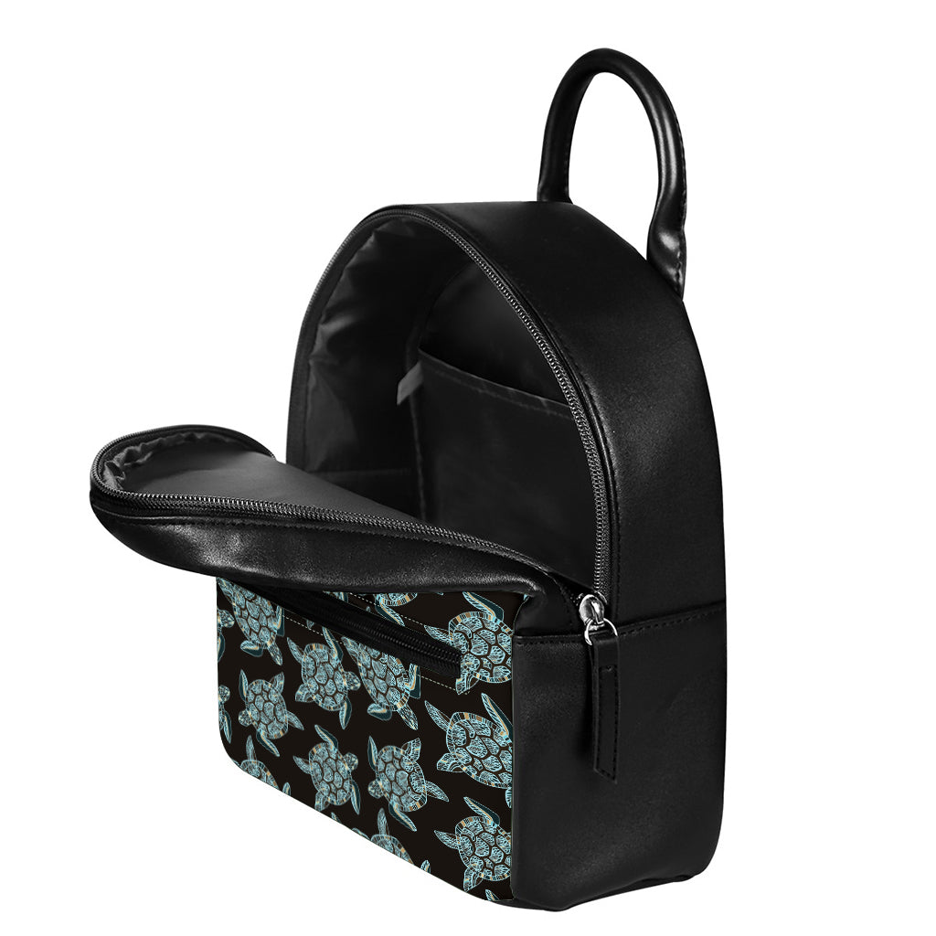 Blue And Black Sea Turtle Pattern Print Leather Backpack