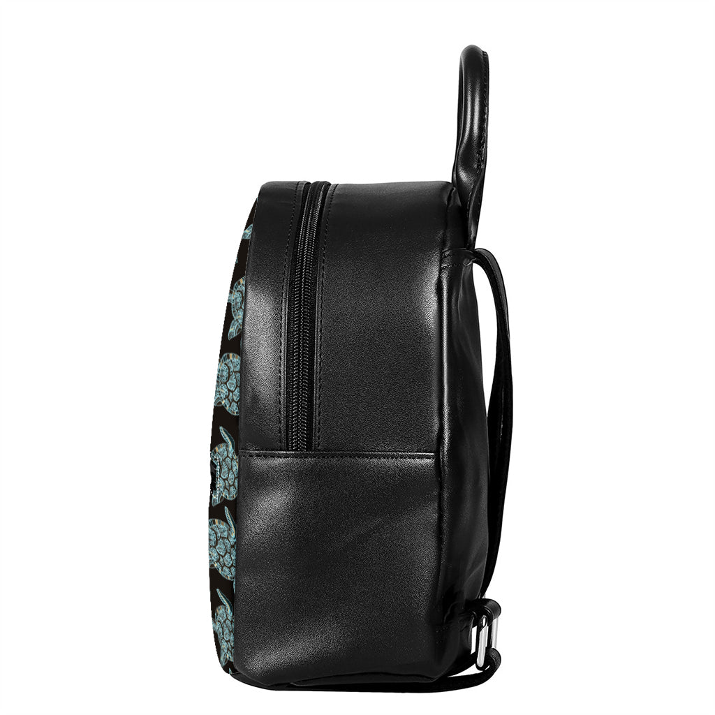 Blue And Black Sea Turtle Pattern Print Leather Backpack