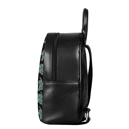 Blue And Black Sea Turtle Pattern Print Leather Backpack