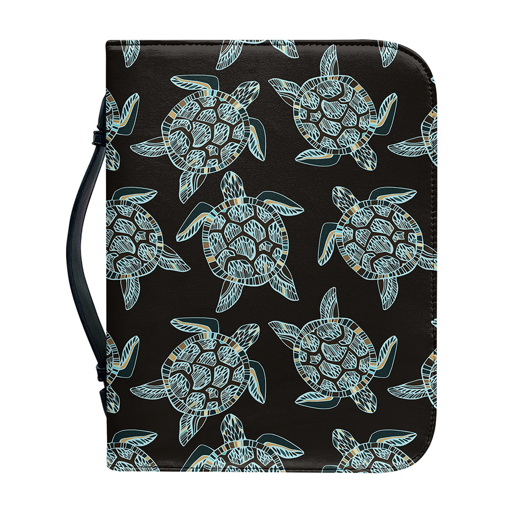 Blue And Black Sea Turtle Pattern Print Leather Bible Cover