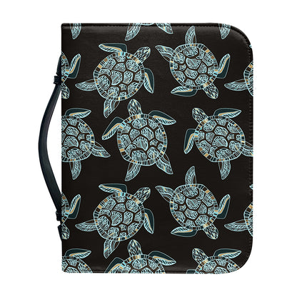 Blue And Black Sea Turtle Pattern Print Leather Bible Cover