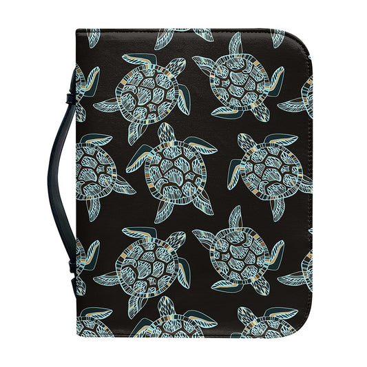 Blue And Black Sea Turtle Pattern Print Leather Bible Cover