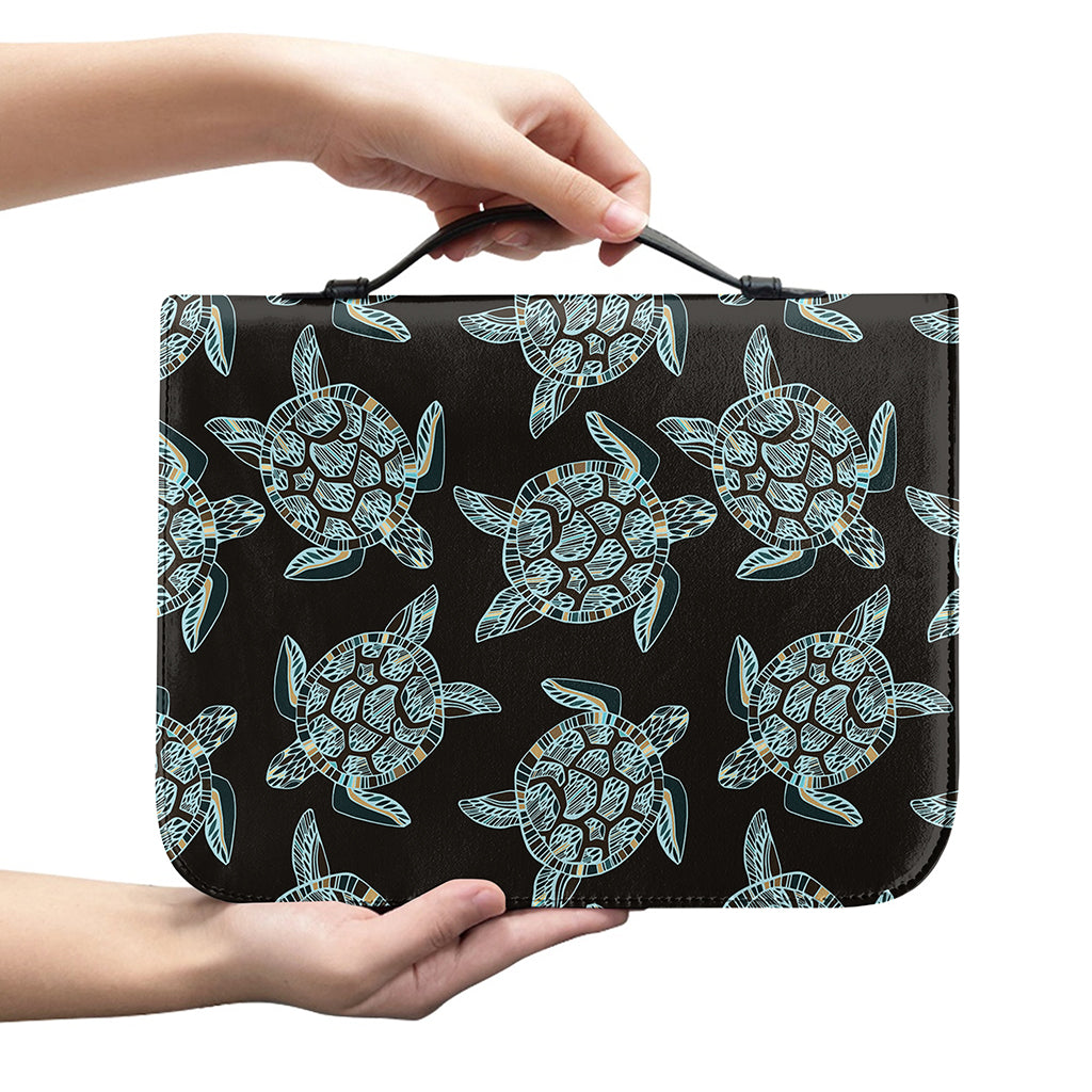 Blue And Black Sea Turtle Pattern Print Leather Bible Cover
