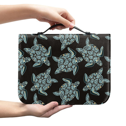 Blue And Black Sea Turtle Pattern Print Leather Bible Cover