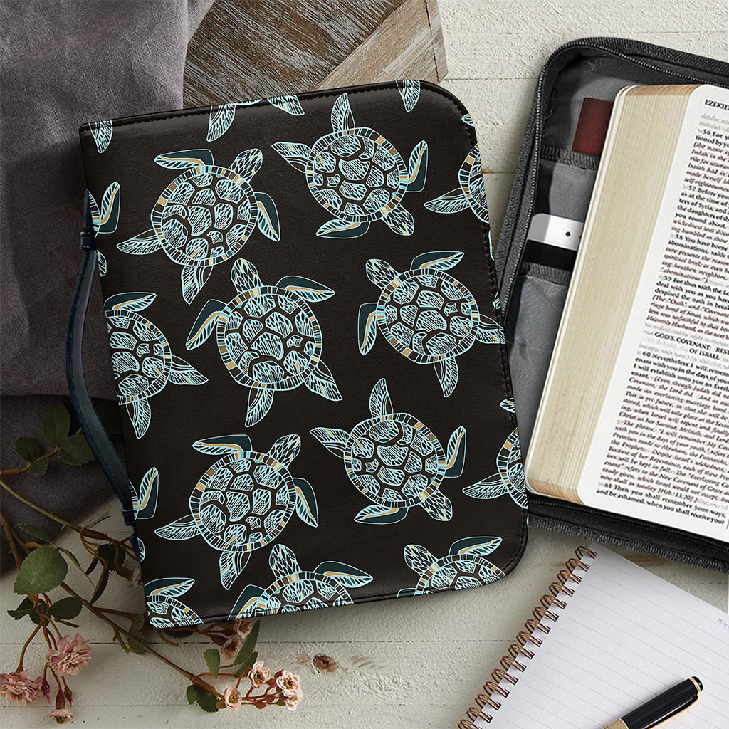 Blue And Black Sea Turtle Pattern Print Leather Bible Cover