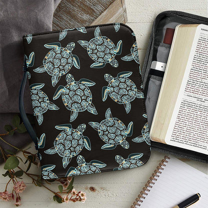 Blue And Black Sea Turtle Pattern Print Leather Bible Cover