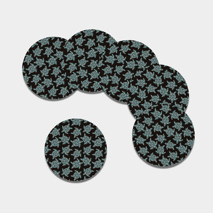 Blue And Black Sea Turtle Pattern Print Leather Coaster Set