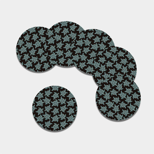 Blue And Black Sea Turtle Pattern Print Leather Coaster Set