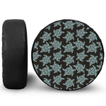 Blue And Black Sea Turtle Pattern Print Leather Spare Tire Cover