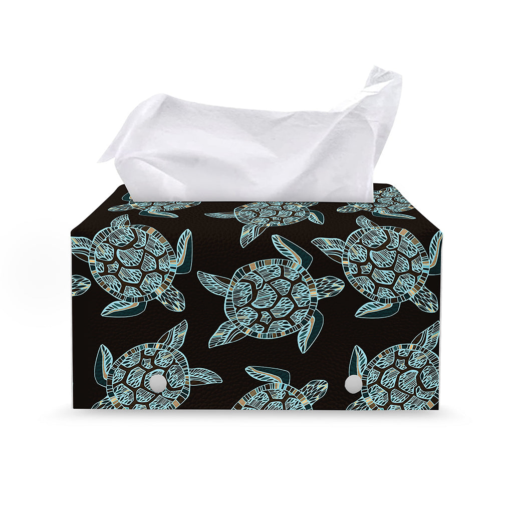 Blue And Black Sea Turtle Pattern Print Leather Tissue Box Cover