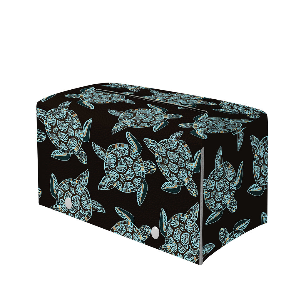 Blue And Black Sea Turtle Pattern Print Leather Tissue Box Cover