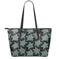 Blue And Black Sea Turtle Pattern Print Leather Tote Bag With Zipper