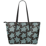 Blue And Black Sea Turtle Pattern Print Leather Tote Bag