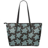 Blue And Black Sea Turtle Pattern Print Leather Tote Bag