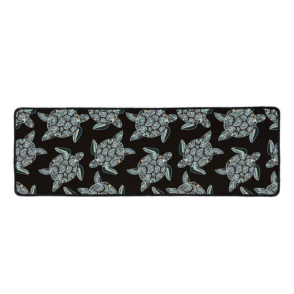 Blue And Black Sea Turtle Pattern Print Long Kitchen Mat
