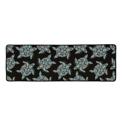 Blue And Black Sea Turtle Pattern Print Long Kitchen Mat