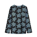 Blue And Black Sea Turtle Pattern Print Long Sleeve Short Coat