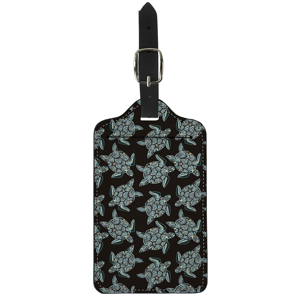 Blue And Black Sea Turtle Pattern Print Luggage Tag