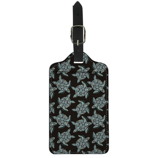 Blue And Black Sea Turtle Pattern Print Luggage Tag