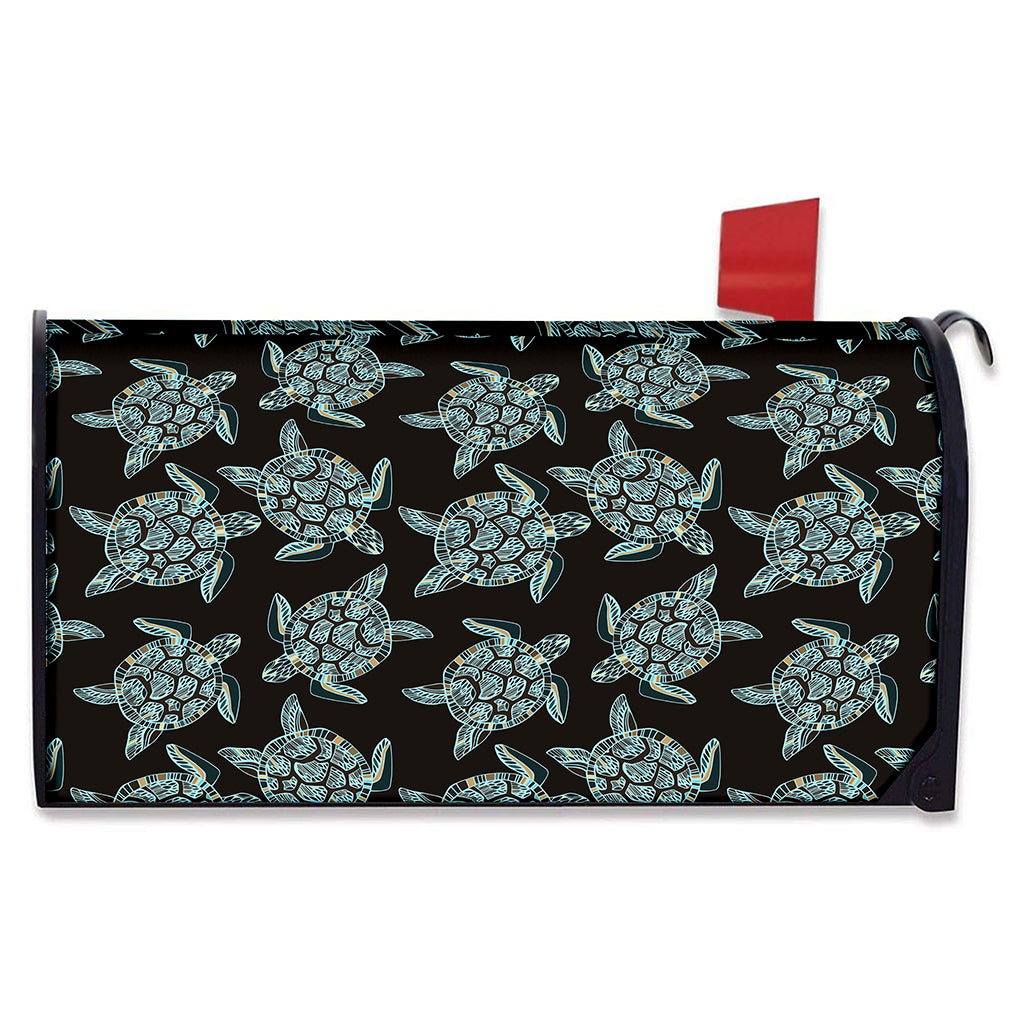 Blue And Black Sea Turtle Pattern Print Mailbox Cover