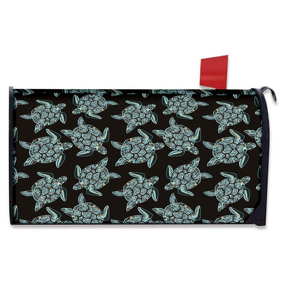 Blue And Black Sea Turtle Pattern Print Mailbox Cover