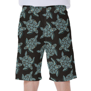 Blue And Black Sea Turtle Pattern Print Men's Beach Shorts