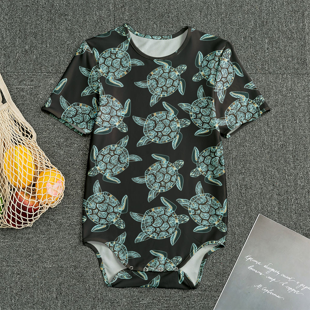 Blue And Black Sea Turtle Pattern Print Men's Bodysuit