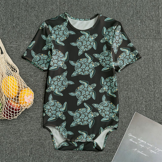 Blue And Black Sea Turtle Pattern Print Men's Bodysuit