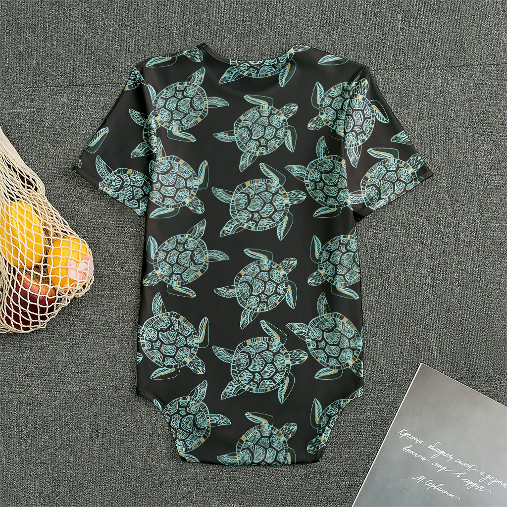 Blue And Black Sea Turtle Pattern Print Men's Bodysuit